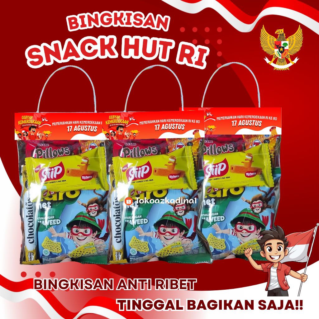 

BINGKISAN SNACK HUT RI/TEDHAK SITEN/ULANG TAHUN/KHITAN/GATHERING FREE DESIGN NAMA