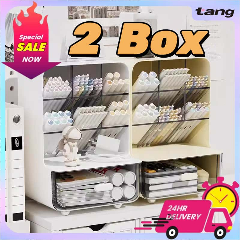 Rak Penyimpanan Akrilik 6 Grid - Organizer Meja Kantor & Sekolah - Rak Pensil & Pulpen - Aesthetic