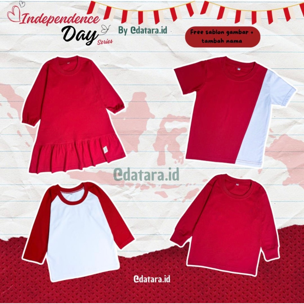 Kaos kemerdekaan indonesia 17 Agustus / merah putih agustusan raglan tunik