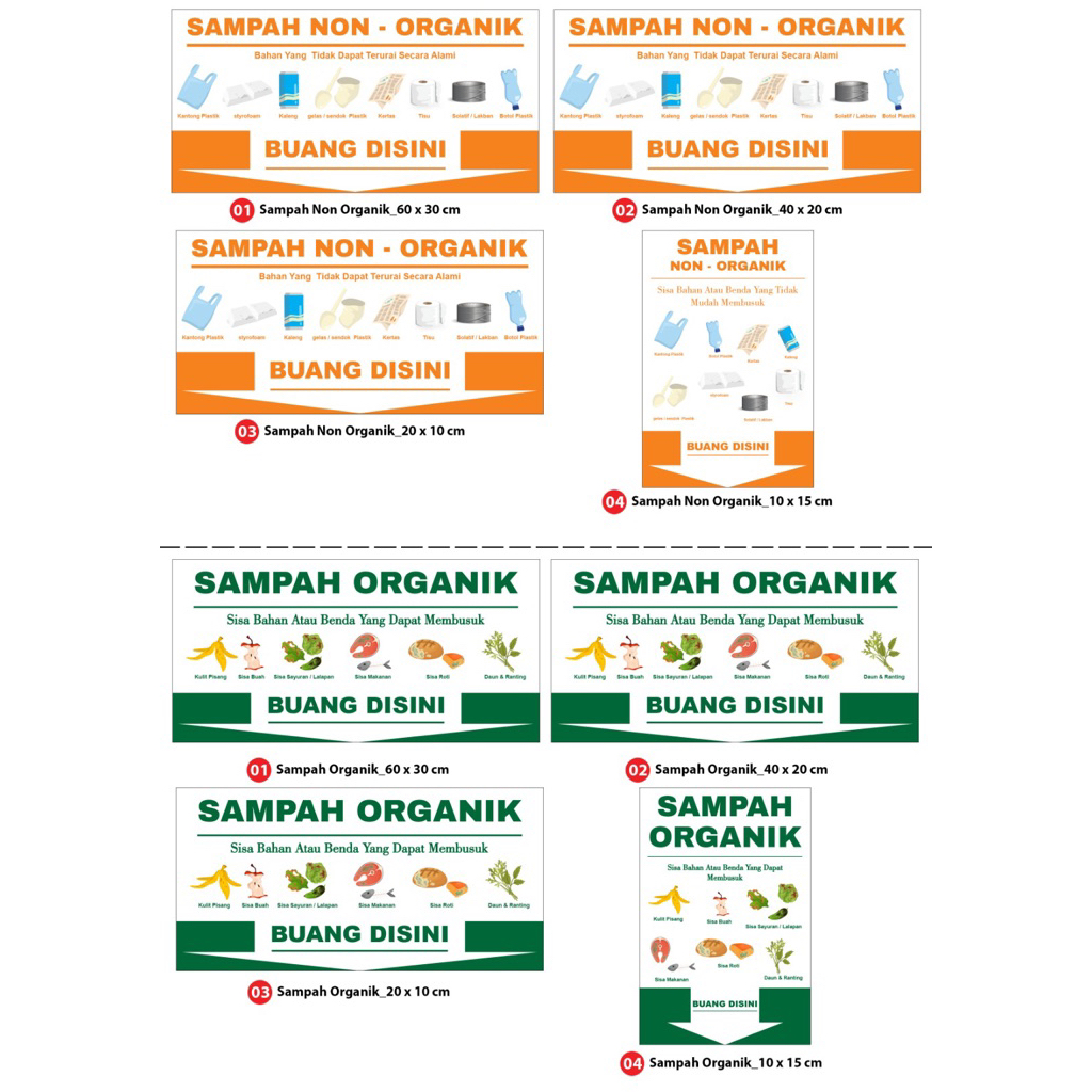 Stiker sign sampah organik / non organik / stiker pintu tembok kaca / stiker vinyl + laminating