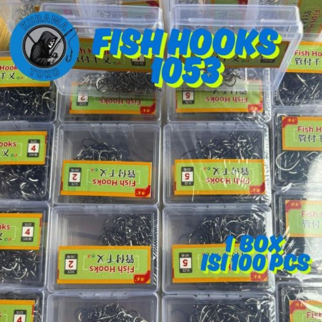 kail pancing box isi 100 pcs fish hooks 1053 mata kail carbon