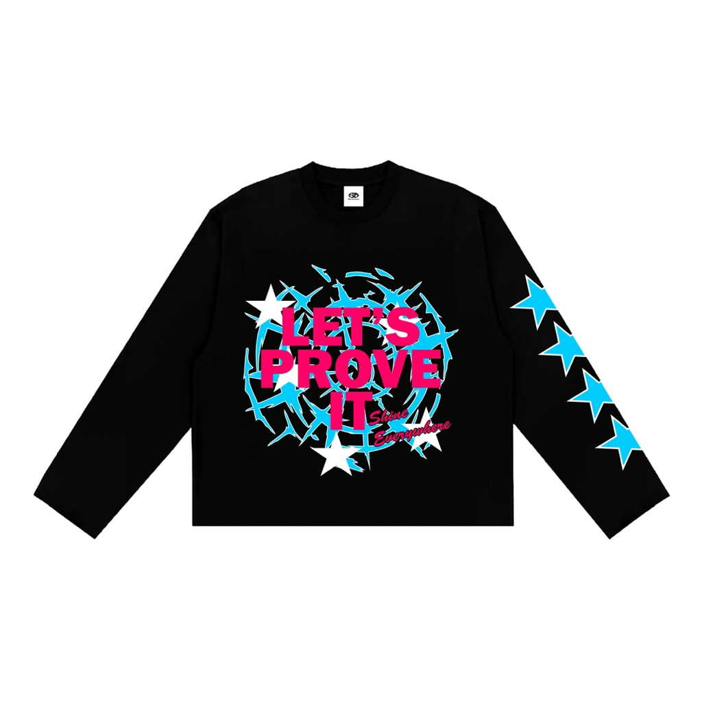 Shine.Everywhere - Longsleeve Boxy Star Let’s Prove It Hitam Unisex - Cotton Combed 20s
