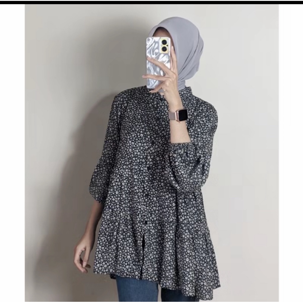 onella blouse || atasan rayon jumbo bigsize motif bunga ld 120 cm