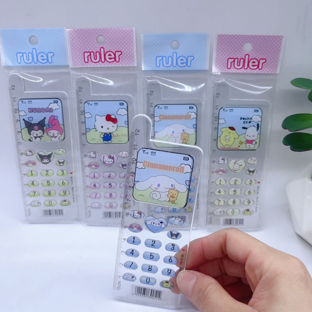 

ATK.SUKSES COD Penggaris 12 CM Bentuk HP Motif Sanrio / Ruler Kuromi Melodi Cinnamoroll Pompurin