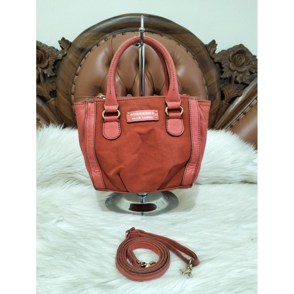 Burberry Orange Canvas mix Leather Sling Bag