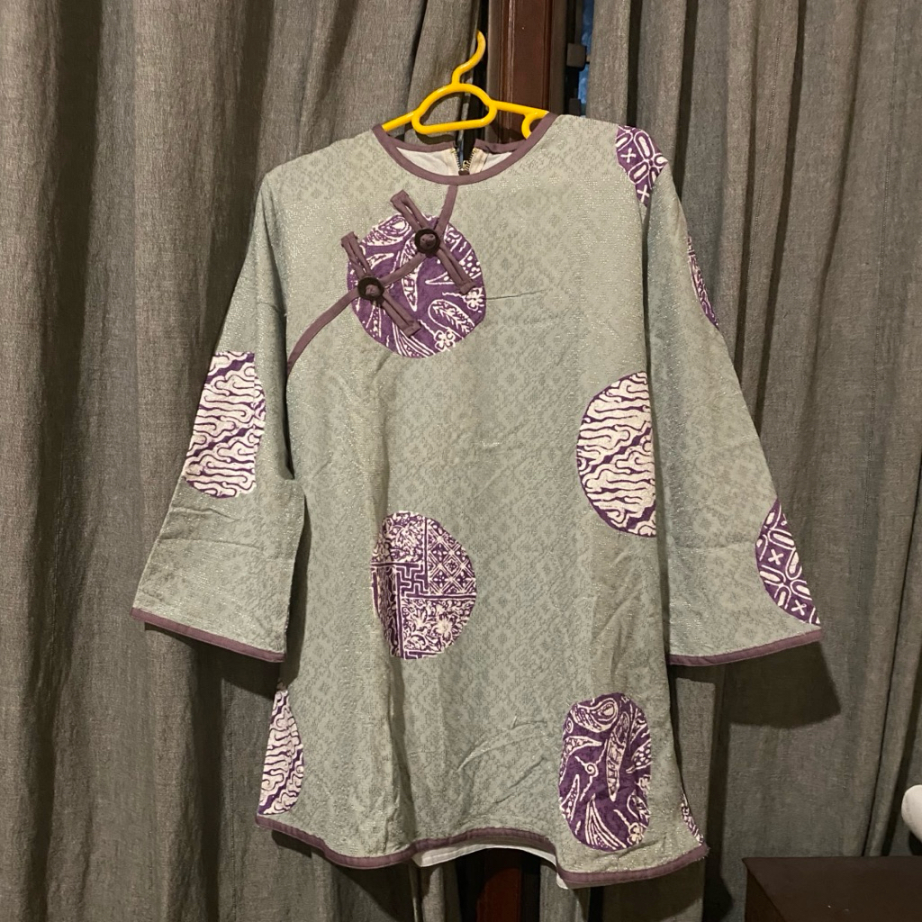 Blouse Batik Butik Wanita Katun Sage Ungu Preloved