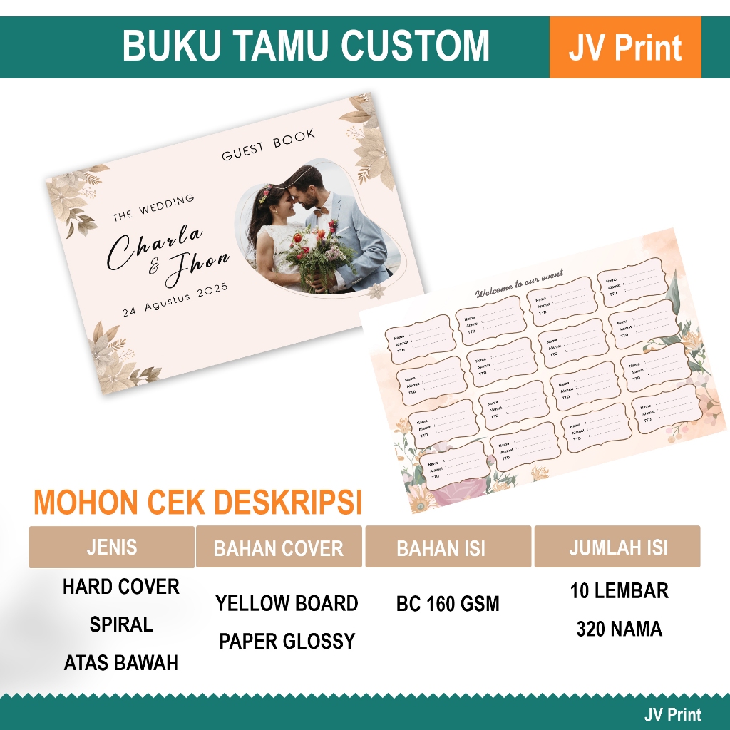 

Buku Tamu Undangan Custom (huruf awal/waktu/foto/kata-kata)