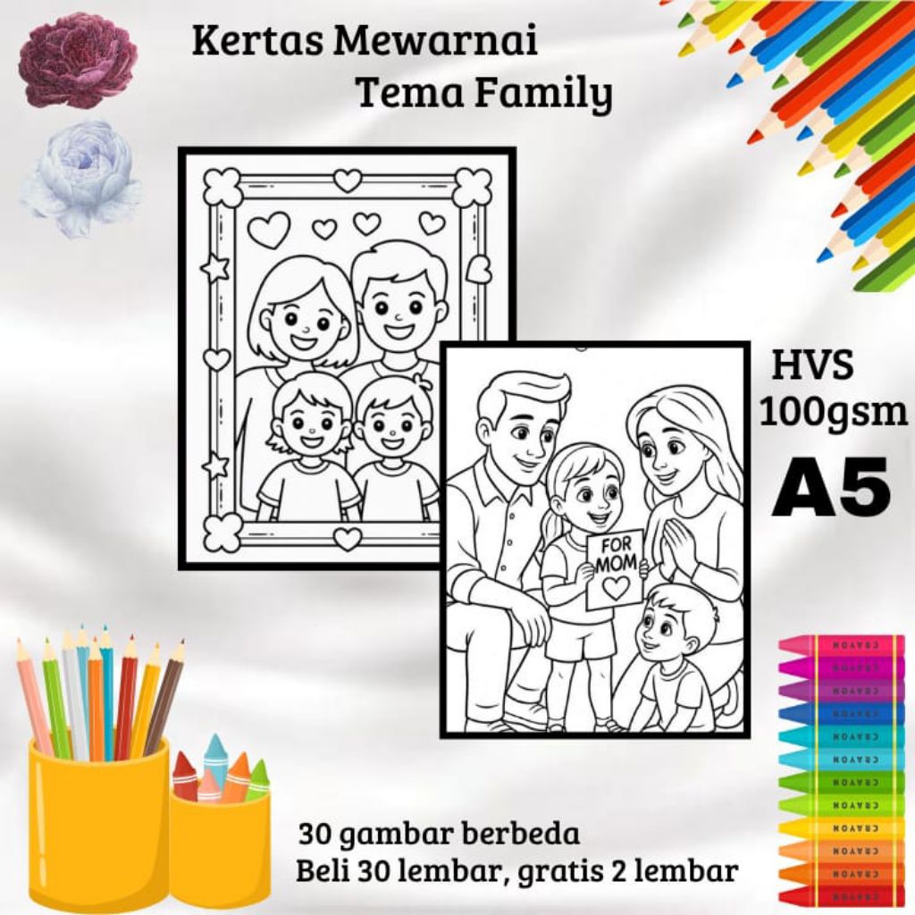 

30 LEMBAR KERTAS GAMBAR MEWARNAI TEMA FAMILY (READY LANGSUNG KIRIM)