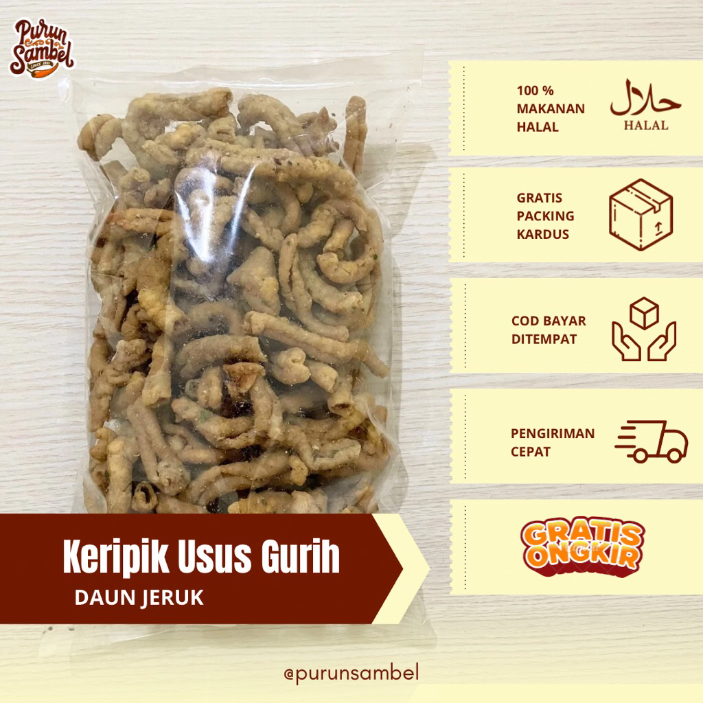 

Keripik Usus Daun Jeruk Gurih 230 gram Repack Kripik Usus Halal by Purun Sambel Camilan Cemilan
