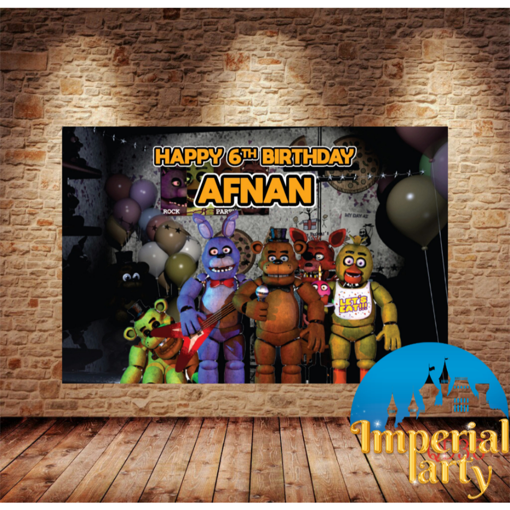 Custom Happy Birthday Backdrop Banner Spanduk Ultah Five Nights at Freddy's FNAF