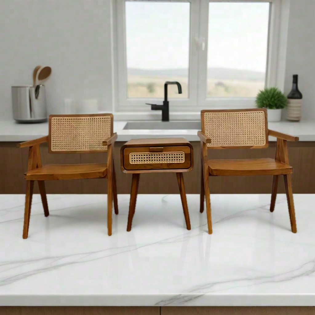 Kursi Teras Kayu Jati Minimalis Rotan moderen | Set Kursi Meja Teras Cantil Promo