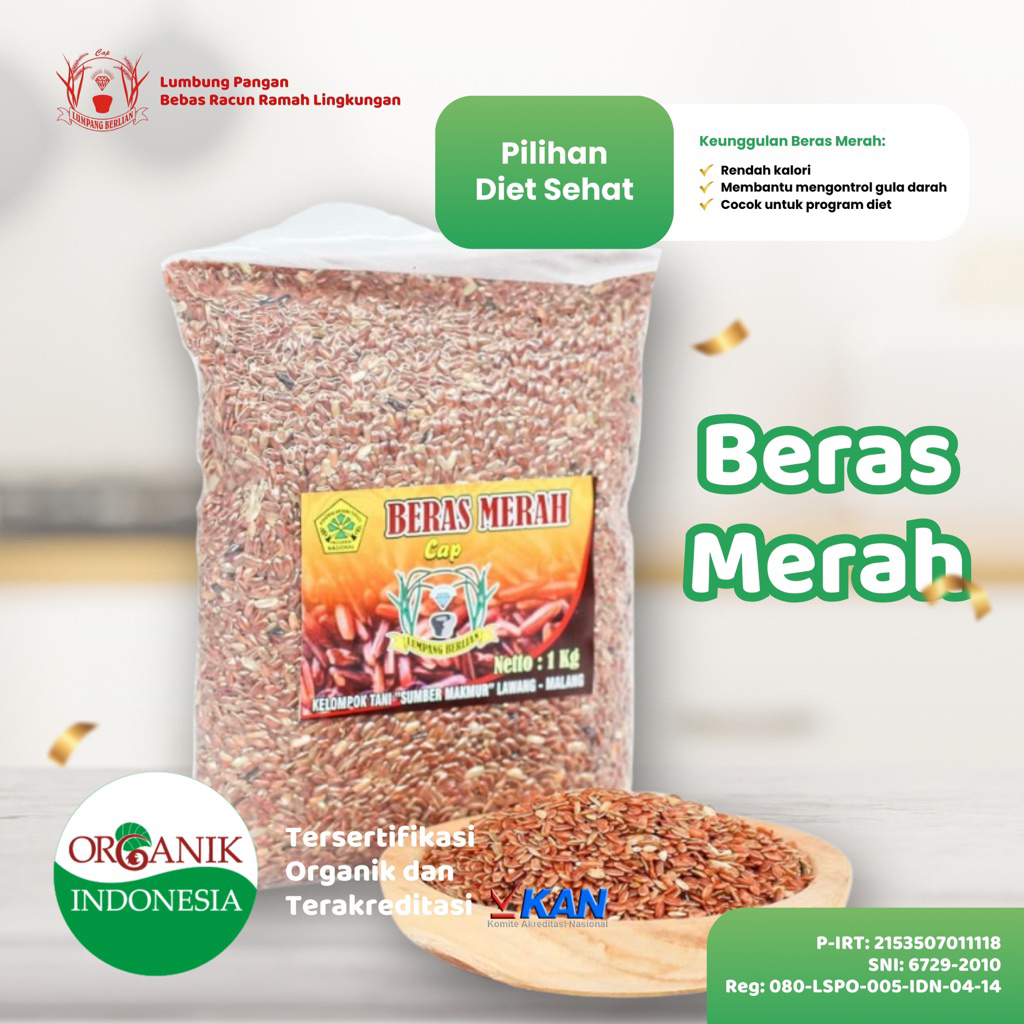 

Beras Merah Organik Cap Lumpang Berlian Vakum 1 kg