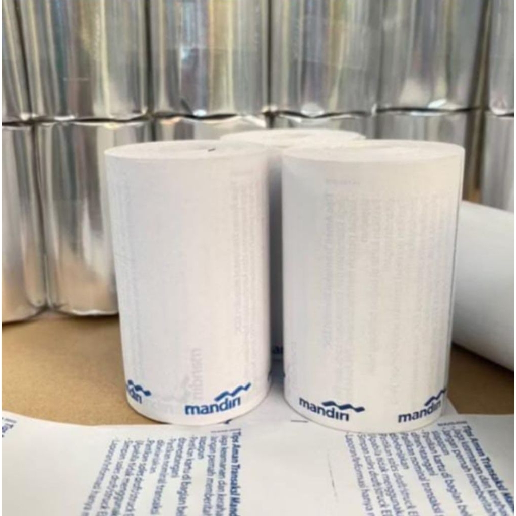 

kertas struk thermal logo bank mandiri ukuran 58x40mm paket 1 pcs