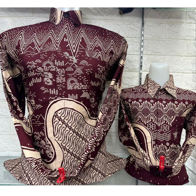 WOW PRODUK Maroon Batik Katun Couple Ayah Anak Lengan Panjang Motif Parang Kombinasi Elegan Cocok un
