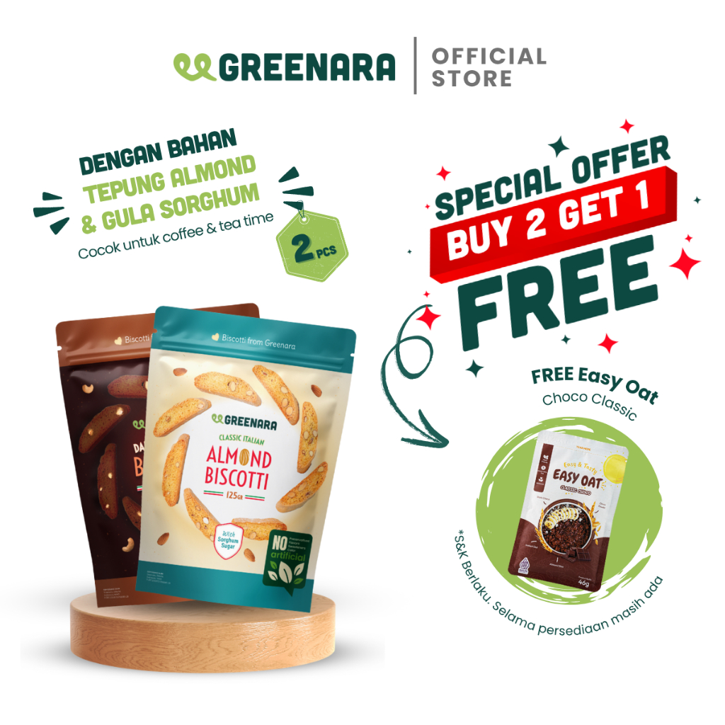 

BUNDLE Greenara Biscotti Dark Chocolate & Italian Almond (110cal/Serv) / Biskuit Sehat Less Gluten