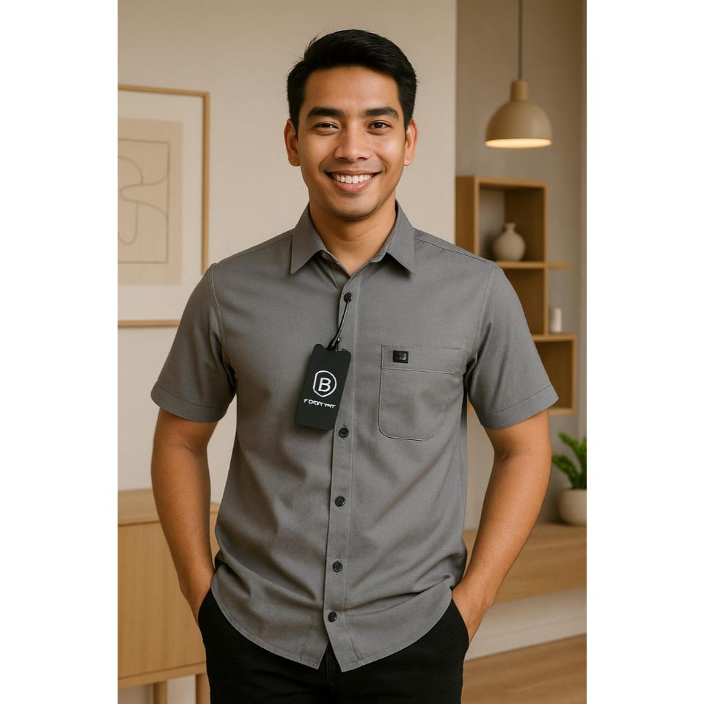 Kemeja Pria Premium | Kemeja Pria Lengan Pendek | Kemeja Pria Motif Polos | Kemeja Premium Warna Abu