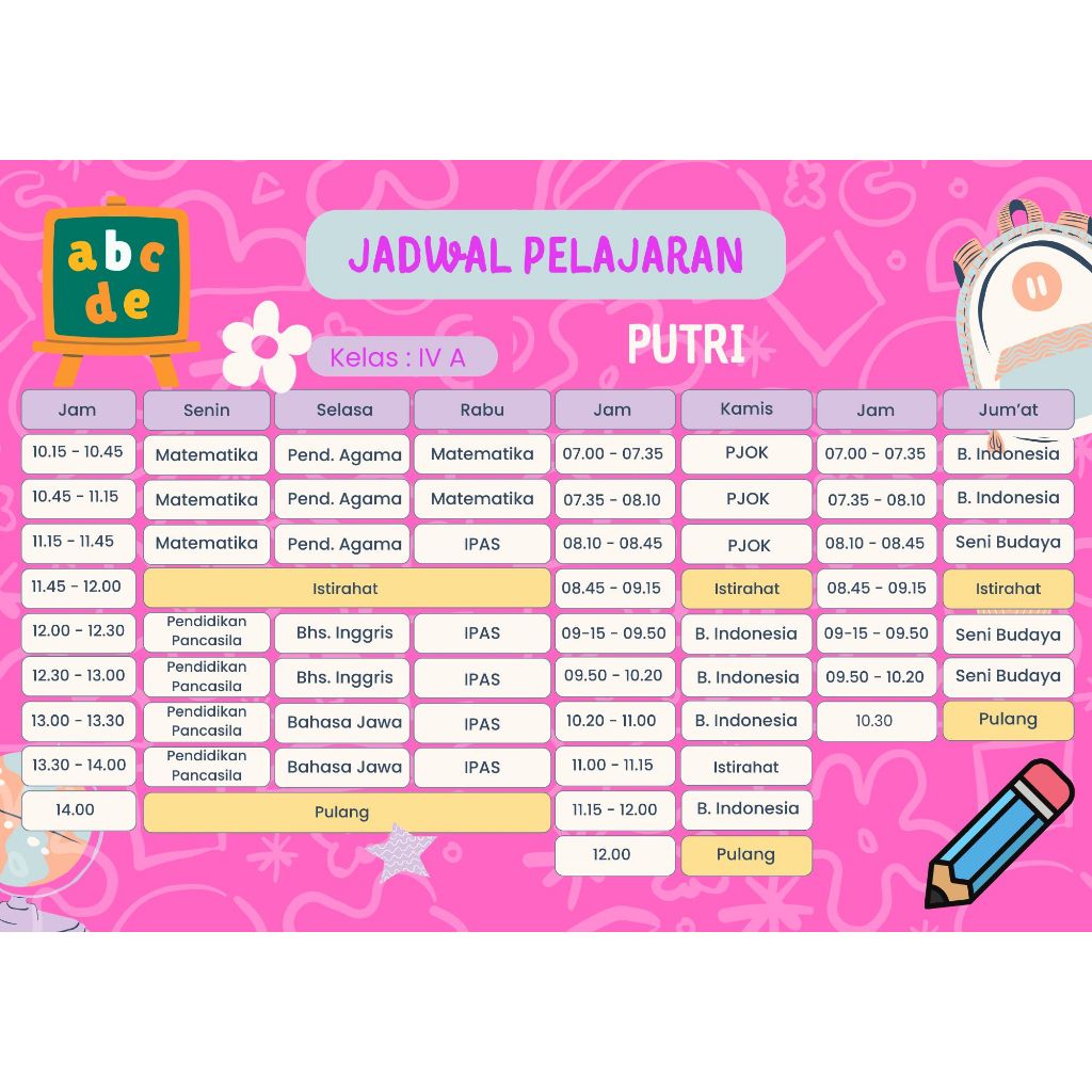 

CUSTOM Stiker Jadwal Pelajaran A4