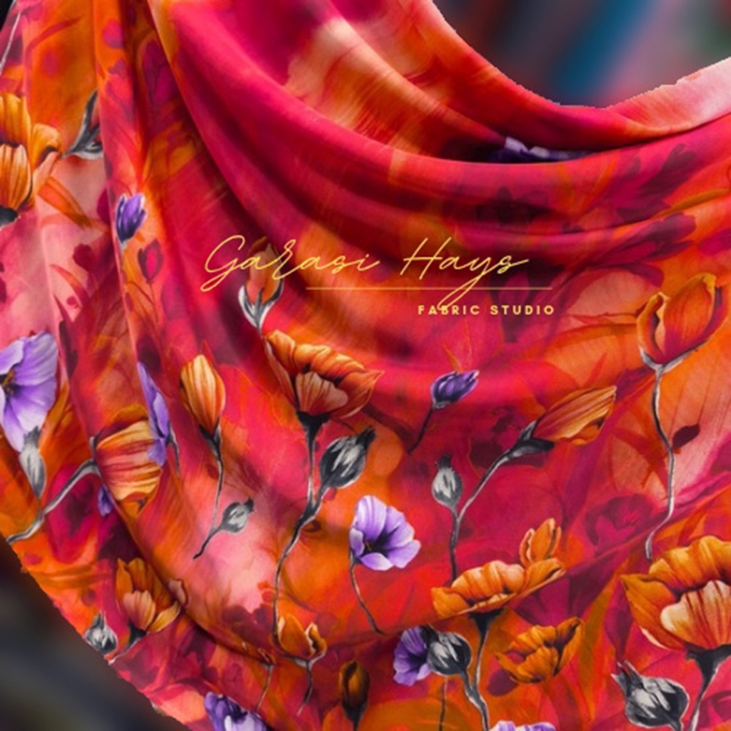 Kain Silken Amber Satin Sutra Motif Bunga Pinggiran Lebar 150 cm