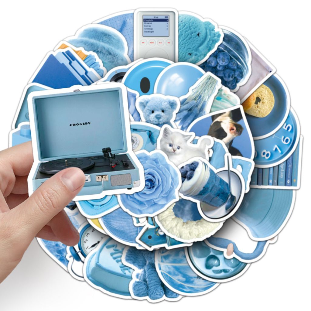 

[50 Pcs] DECO STICKER | STICKER DIY | JURNAL AESTHETIC blue graffiti personality small fresh Guka creative DIY milk tea cup luggage stickers