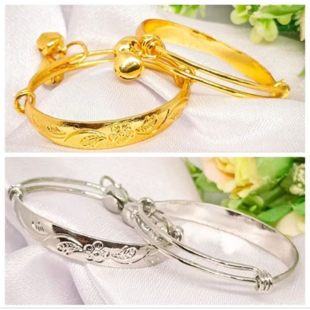 gelang tangan titanium keroncong anak gold silper bungah