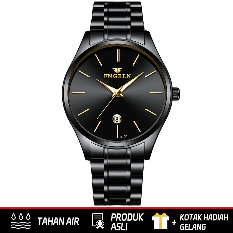 FNGEEN Round Men Casual Business Watch Luminous Waterproof Date Stainless Steel Quartz Watch