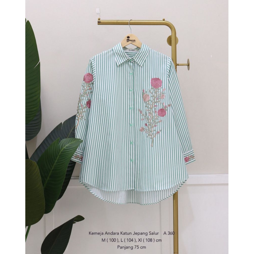 Kemeja Andara Salur Bordir Premium Katun Jepang Import | Atasan Wanita Premium | Kemeja Salur