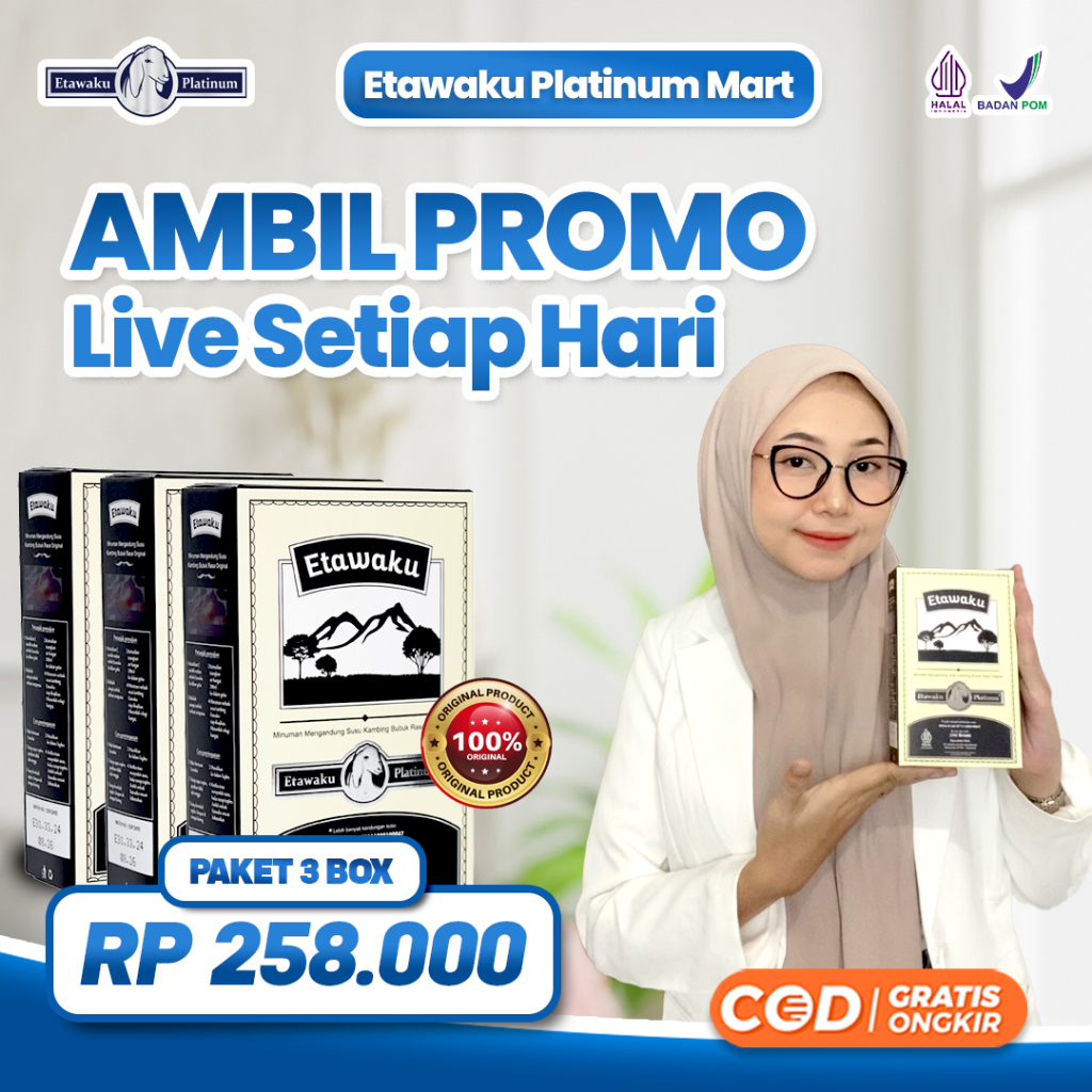 

Etawaku Platinum 3 Box Susu Kambing Etawa Bubuk Murni Rendah Gula Tinggi Kalsium Menjaga Kesehatan
