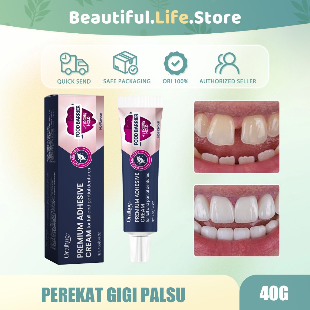 Oralhoe Lem Gigi Palsu 40g Gigi Palsu Instan Lem Gigi Palsu Tahan Lama Lem Perekat Gigi Palsu Bahan 