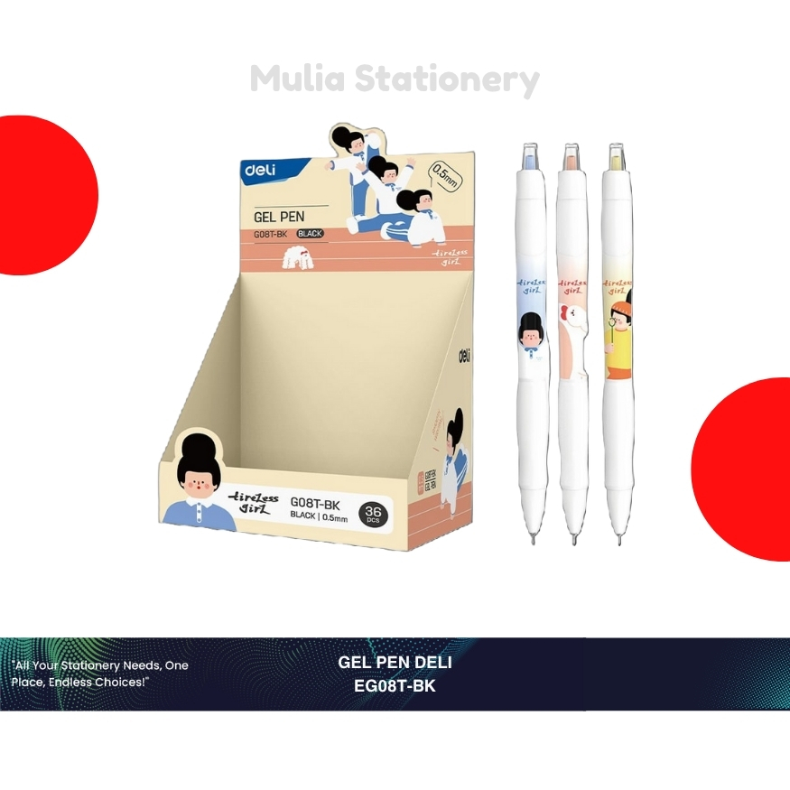 

(1 kotak isi 36 pcs) Pulpen / Pena Gel Deli EG08T-BK 0.5 mm | Deli Gel Pen EG08T-BK 0.5 mm | Pena Sekolah | Alat Tulis Sekolah