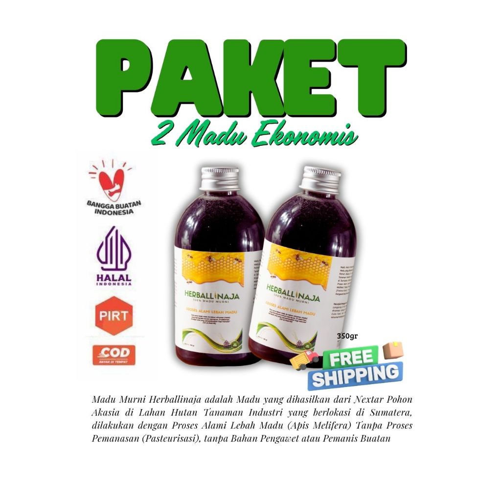 

Paket 2 Botol Madu Murni HERBALLINAJA 350gr | 100% Alami Tanpa Pengawet & Pemanis Buatan