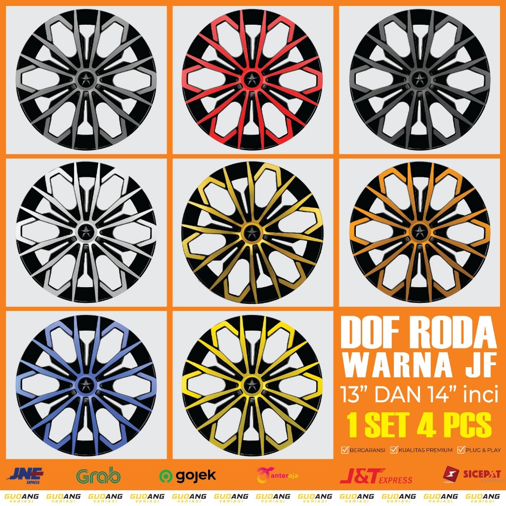 Cover Dop Roda Mobil Warna model JF Ring 13 inch & 14 inch