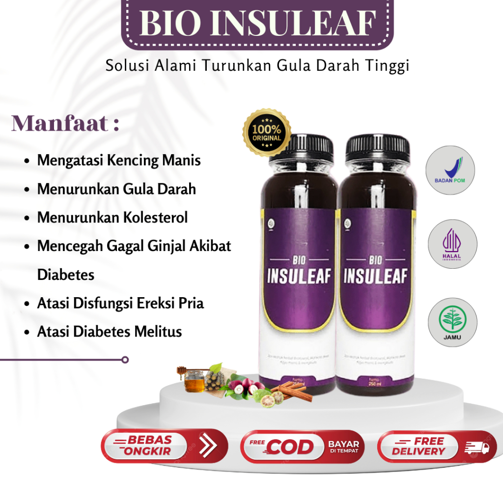 

BIO INSULEAF 2 Botol Original Herbal Cegah Diabetes Bantu Menurunkan Gula Darah Tinggi BPOM Halal