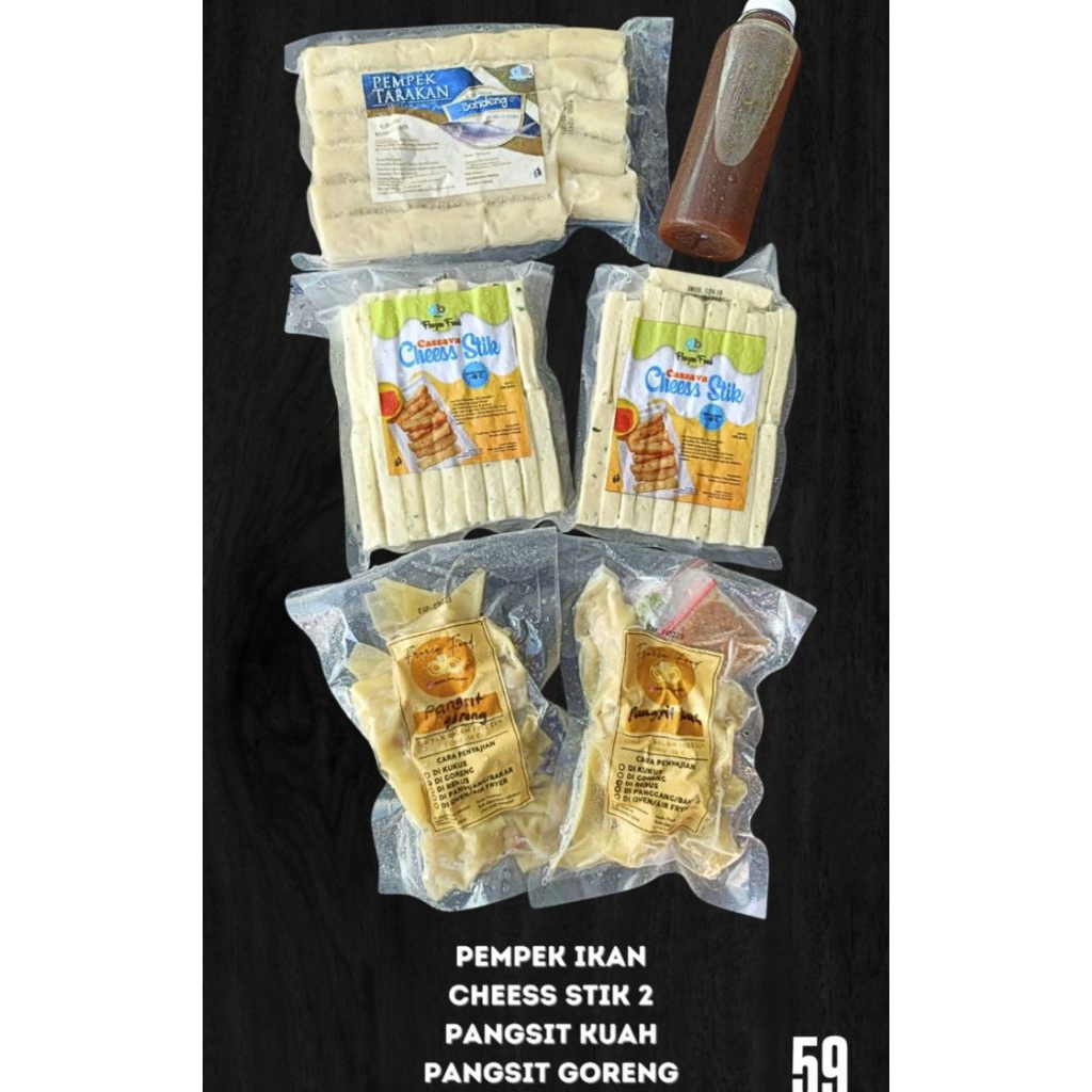 

Paket Hemat Dbaloy No. 59 | pempek bandeng 1,chees stik 2,pangsit goreng 1,pangsit kuah 1,