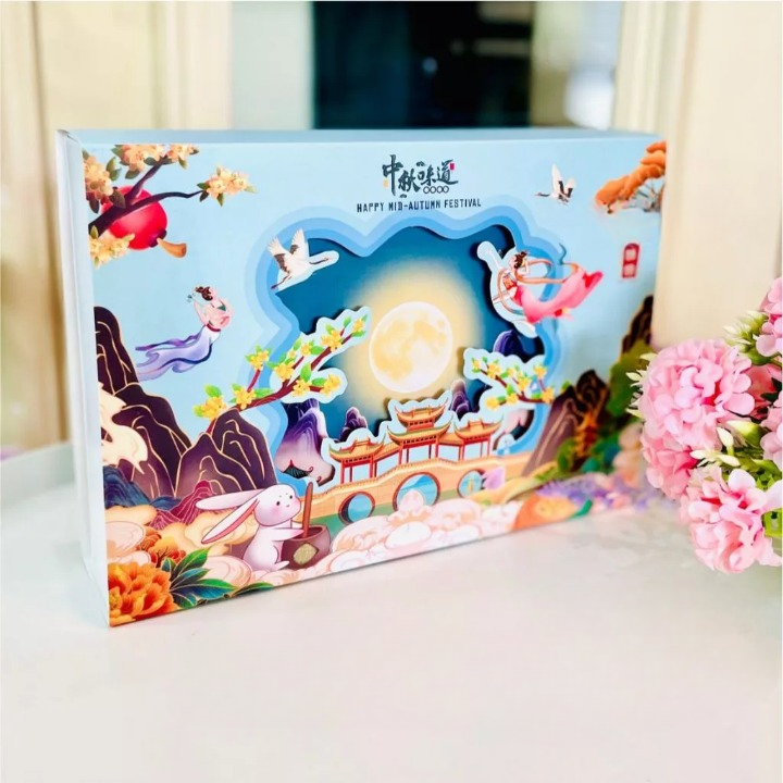 

Box Mooncake Box Slop Mooncake Lobang sekat isi 6 Versi Blue White Mid Autum Festival Authentic Classic Box Premium Mooncake Festival