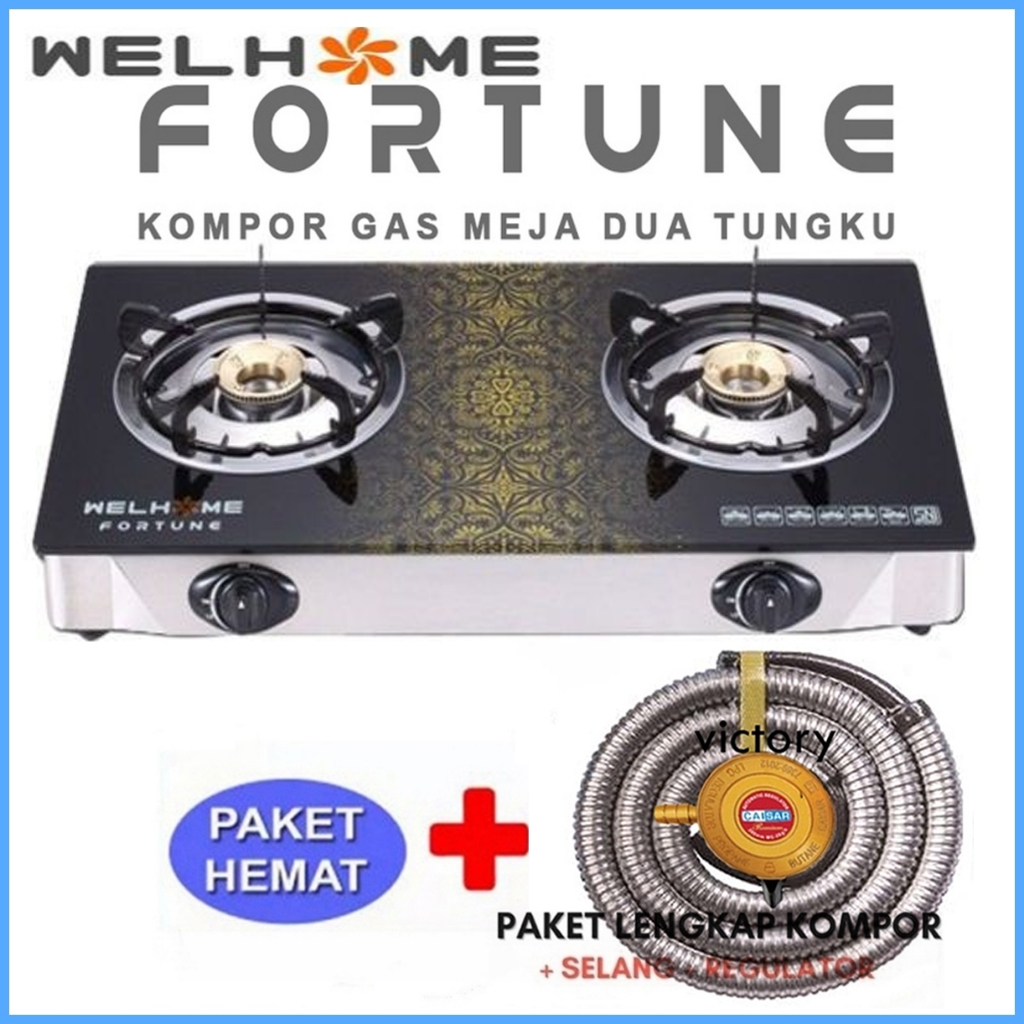 Welhome Kompor Gas Kaca 2 Tungku Fortune