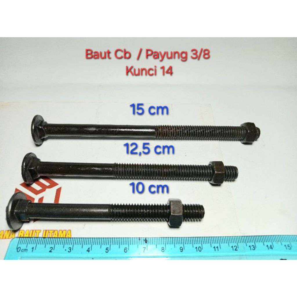 Baut CB ukuran (5-6-8-10x150cm) kunci 13-14 buat pagar/payung/bak truk/bemper mobi/sambung kayu