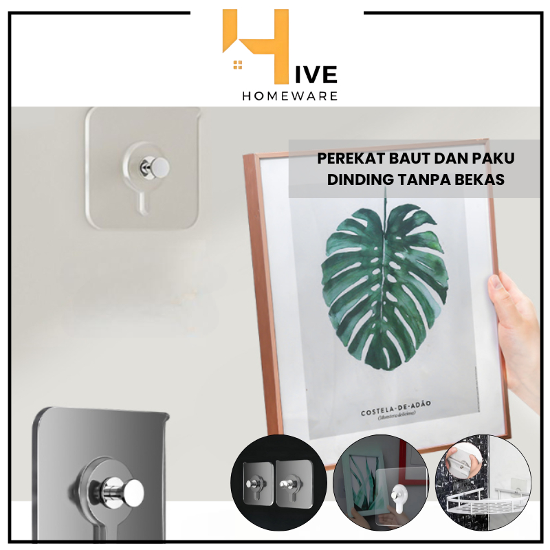 HIVE Perekat Baut Dinding Tanpa Bor dan Paku Tanpa Bekas / Gantungan Baut Tempel Magic Hook Tanpa Bo