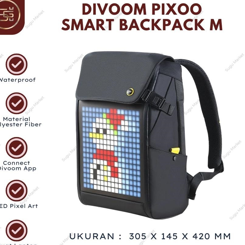 Divoom M Backpack Pixel Art Diy Smart Bag Tas Rgb Led Screen Pixoo Ori