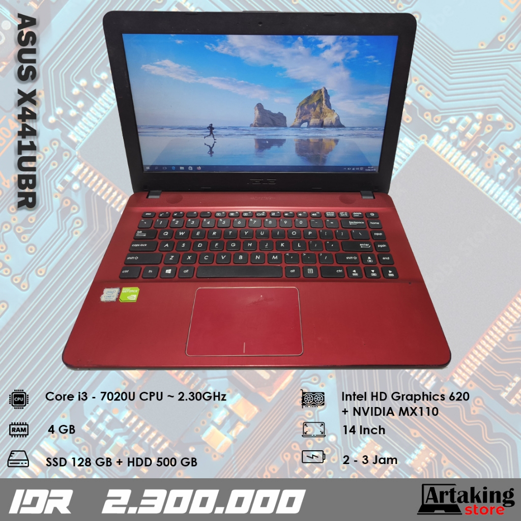 Asus X441UBR - Core i3 - Gen 7 th - Ram 4 GB - Sudah - Double VGA