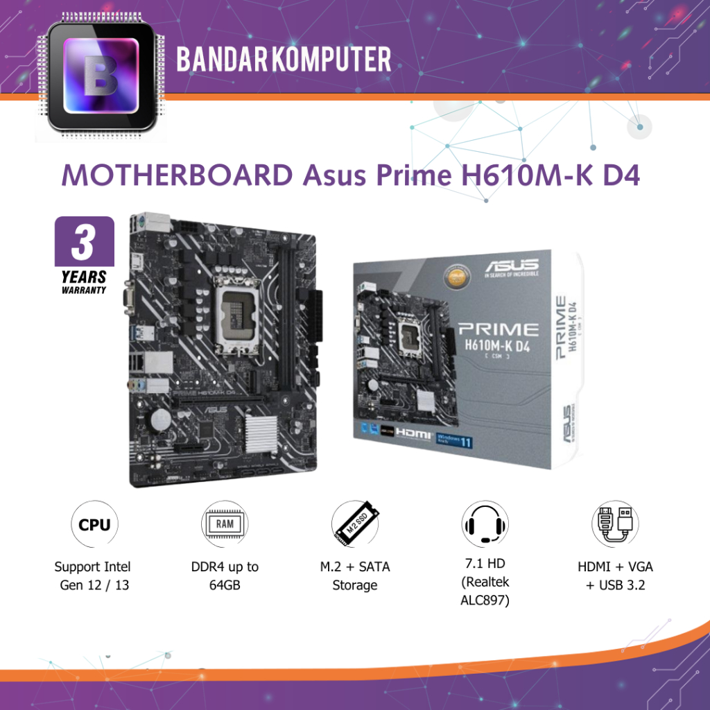 MOTHERBOARD ASUS PRIME H610M K D4 - RESMI
