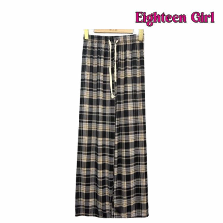 Eighteen Girl - Celana Panjang Wanita Motif Kotak - Kotak Celana Tartan Korean Style