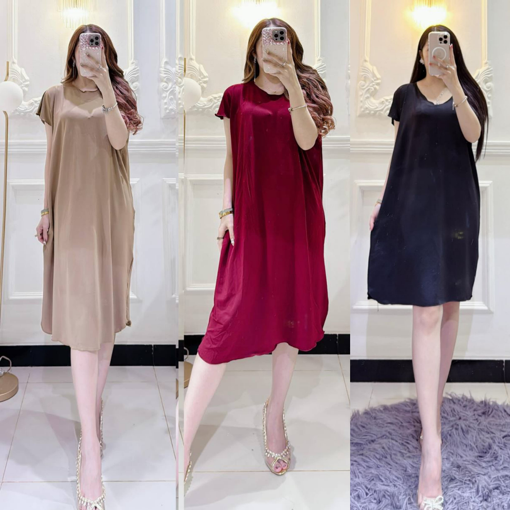Daster Polos Simple Kekinian Model Lengan Pendek Dress Murah Terbaru - DASTER MIMOSA
