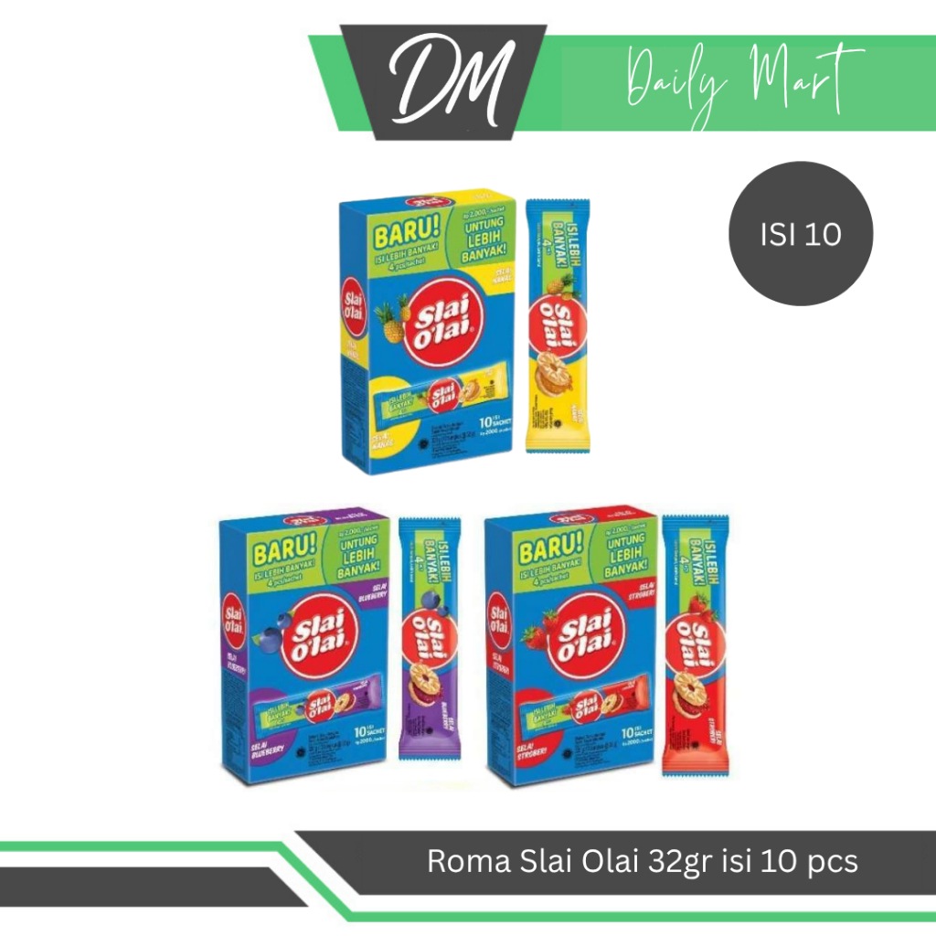 

Roma Slai Olai Box Isi 10 pcs x 32gr All Varian Strawberry/Pineapple/Blueberry - Cemilan Biskuit Rasa Buah Enak Murah Original Bergizi
