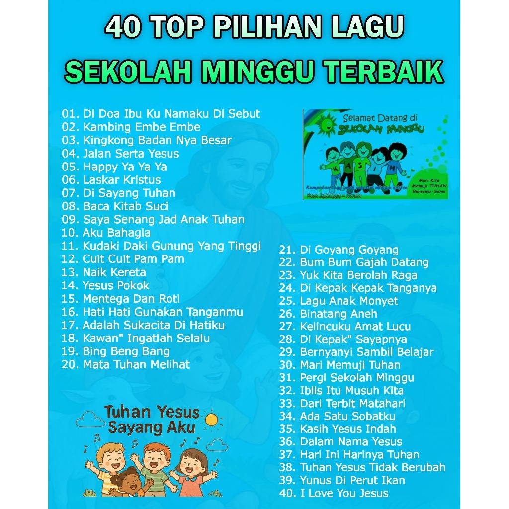 DVD MOBIL MUSIK 40 TOP PILIHAN LAGU TERBAIK SEKOLAH MINGGU ANAK ANAK - KASET VIDIO LAGU ROHANI ANAK 