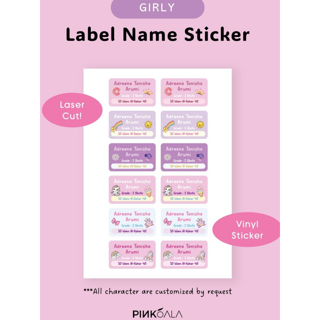 

Label Nama Sticker Vinyl GIRLY THEME - Lasercut