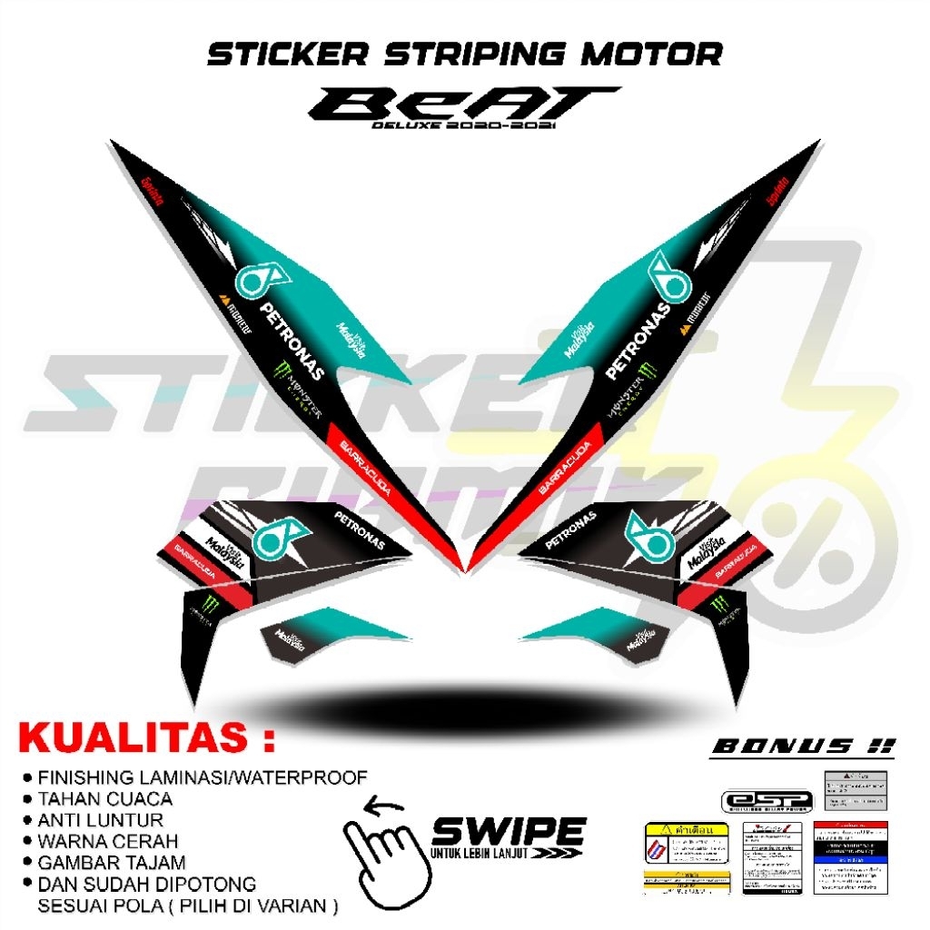 STRIPING STIKER BEAT DELUXE 115 MOTIF PETRONAS VARIASI BODY MOTOR DAN STICKER MODIFIKASI LIS GRAFIS