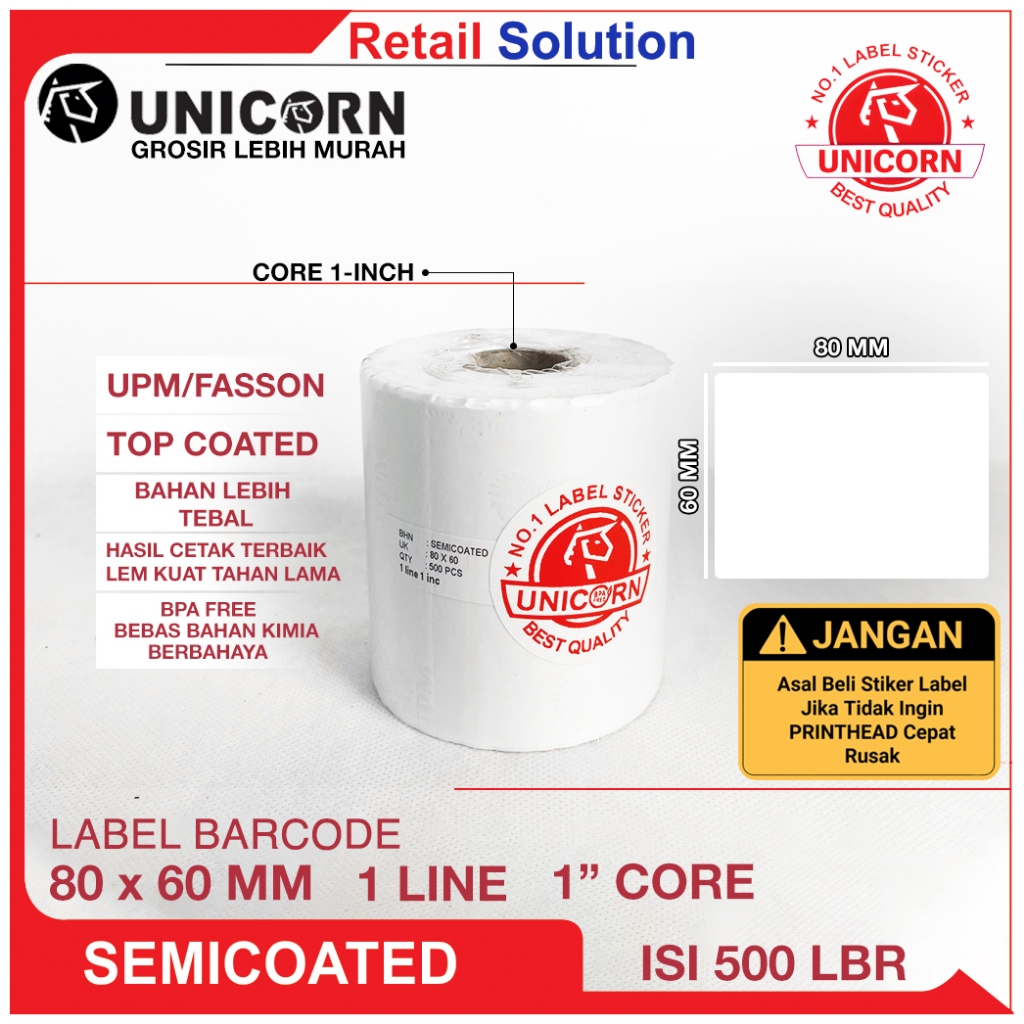 

Stiker Label Barcode Semicoat Semicoated - 80x60 mm 80 x 60 mm 80x60mm 8x6 cm 8x6cm Isi 500