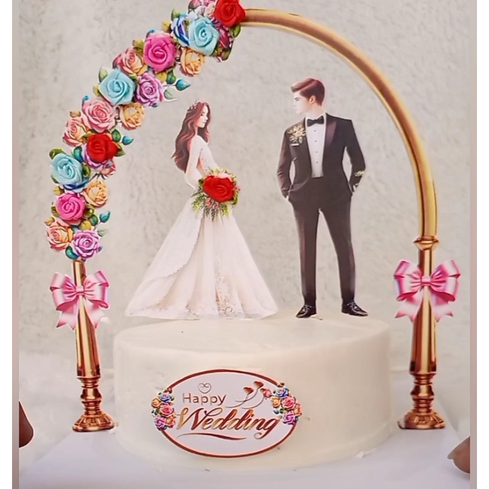 Topper Cake Happy Wedding Sangkar Bunga Hiasan Kue Pengantin Model Kekinian Decorasi Cake