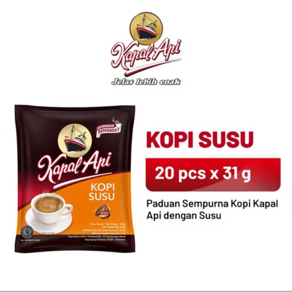 

Kapal Api Kopi Susu 20 Sachet x 31g – Paduan Kopi dan Susu yang Nikmat dan Praktis