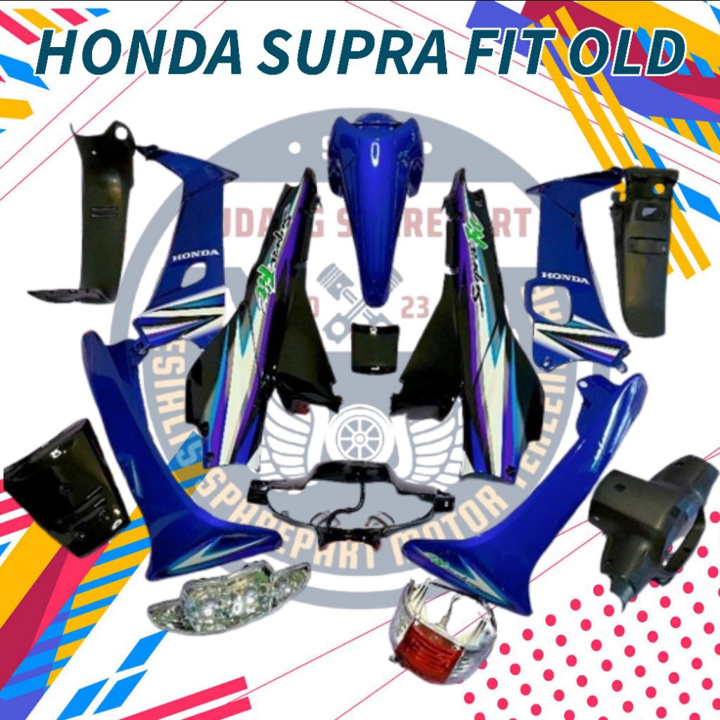 Full bodi supra fit lama old 100 biru hitam, Cover bodi supra fit biru hitam, sayap supra biru, Hond